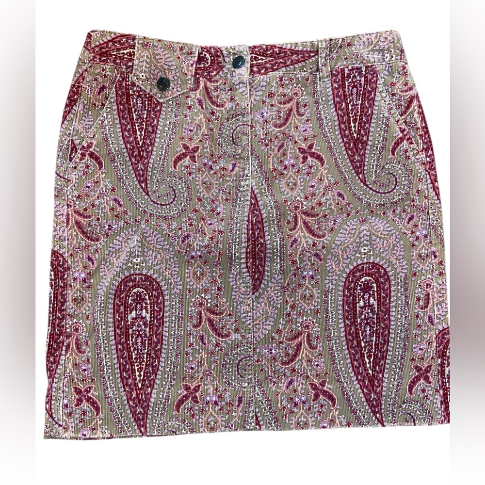 Ann Taylor Loft Womens Size 8 Paisley Corduroy Brown Magenta Boho Hippie Skirt